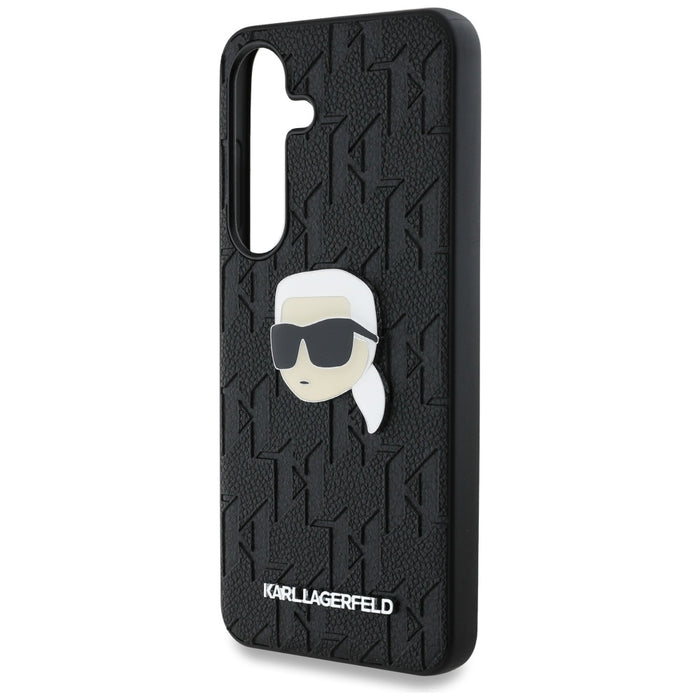 Karl Lagerfeld Leather Monogram Pin Logo Karl Head Samsung Galaxy S25 Case Black