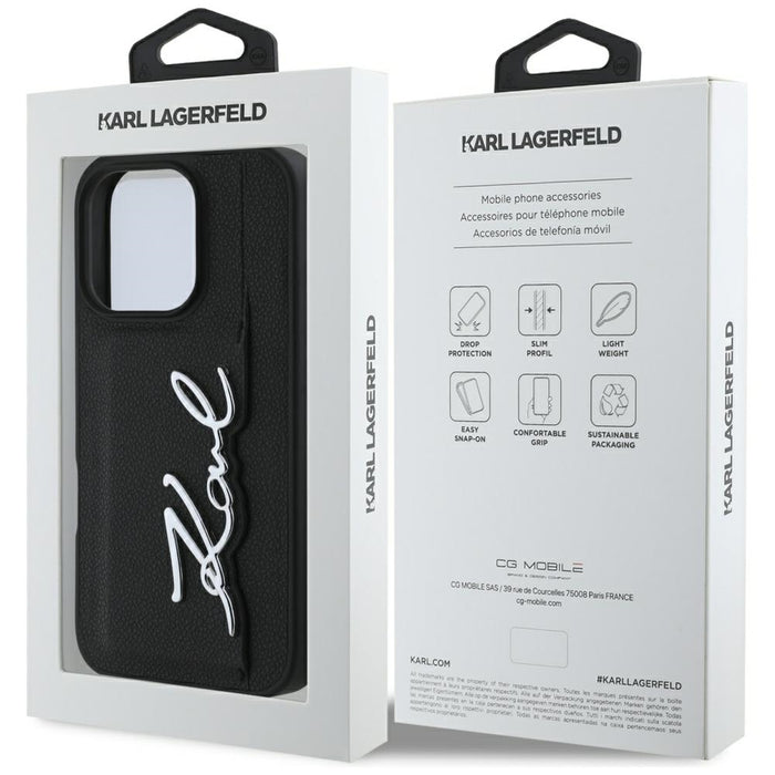 Karl Lagerfeld HC Grained PU Cardslot Metal Signature iPhone 16 Pro Case - Black