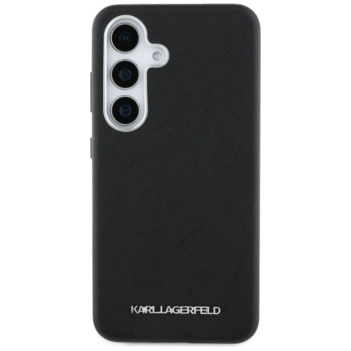 Karl Lagerfeld Saffiano Full Wrapped Elongated Metal Logo MagSafe Case for Samsung Galaxy S25 - Black