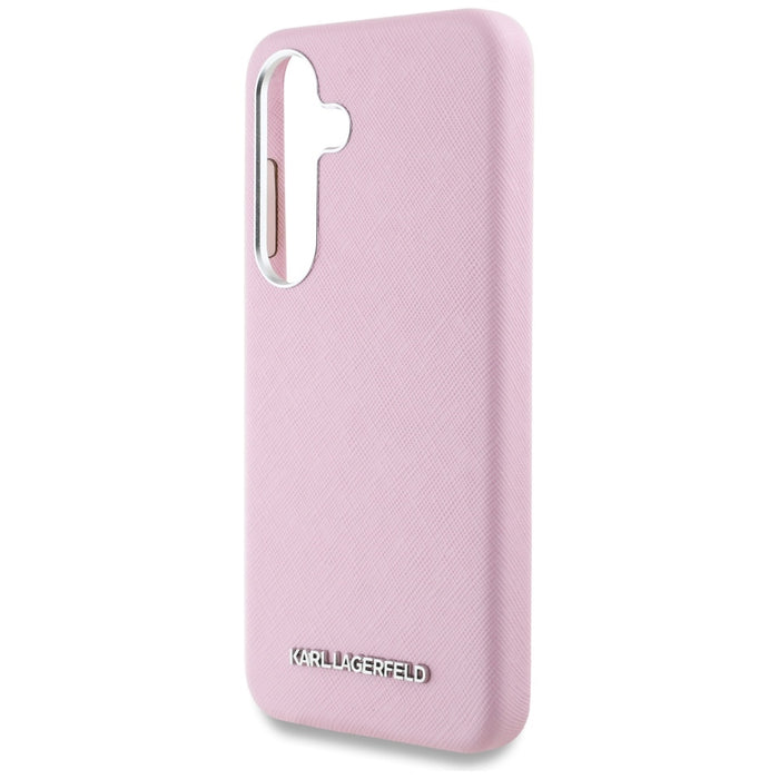 Karl Lagerfeld Saffiano Full Wrapped Elongated Metal Logo MagSafe Case for Samsung Galaxy S25 - Pink