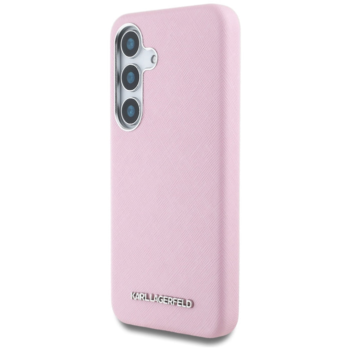 Karl Lagerfeld Saffiano Full Wrapped Elongated Metal Logo MagSafe Case for Samsung Galaxy S25 - Pink