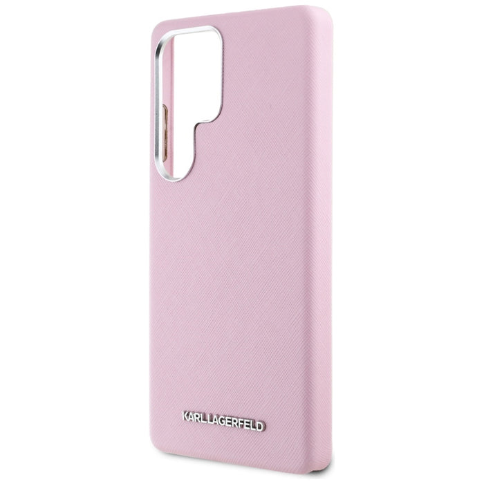 Karl Lagerfeld Saffiano Full Wrapped Elongated Metal Logo MagSafe Case for Samsung Galaxy S25 Ultra - Pink