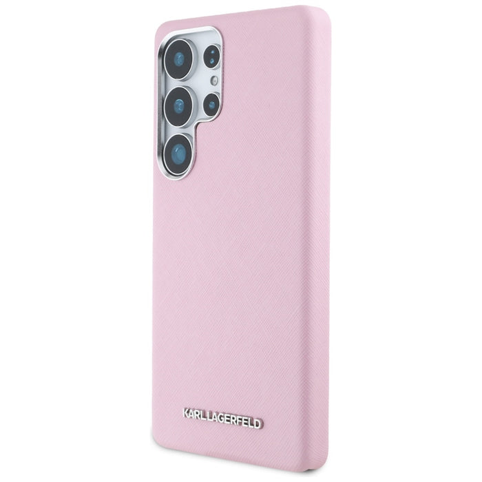 Karl Lagerfeld Saffiano Full Wrapped Elongated Metal Logo MagSafe Case for Samsung Galaxy S25 Ultra - Pink