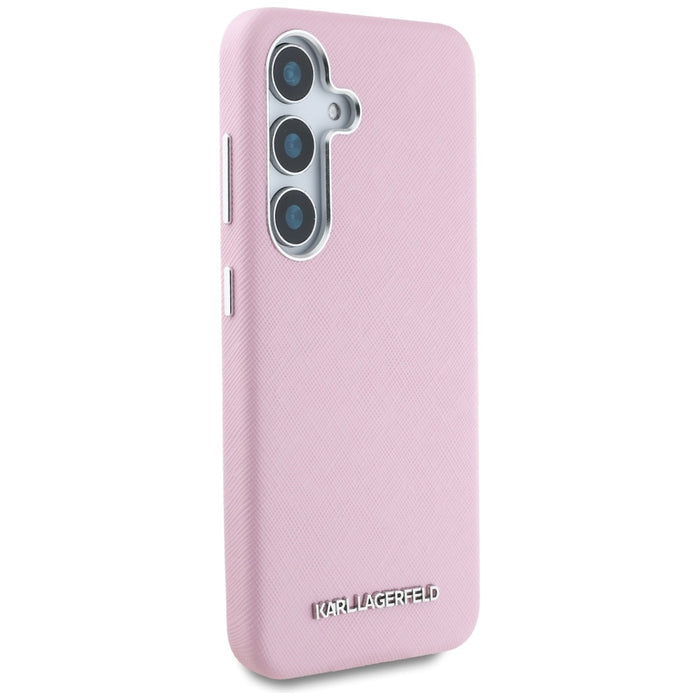 Karl Lagerfeld Saffiano Full Wrapped Elongated Metal Logo MagSafe Case for Samsung Galaxy S25+ - Pink