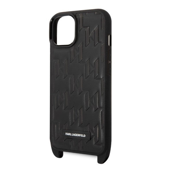 Karl Lagerfeld Monogram Plaque Logo Strap Case for iPhone 14 / 15 / 13 6.1" - Black