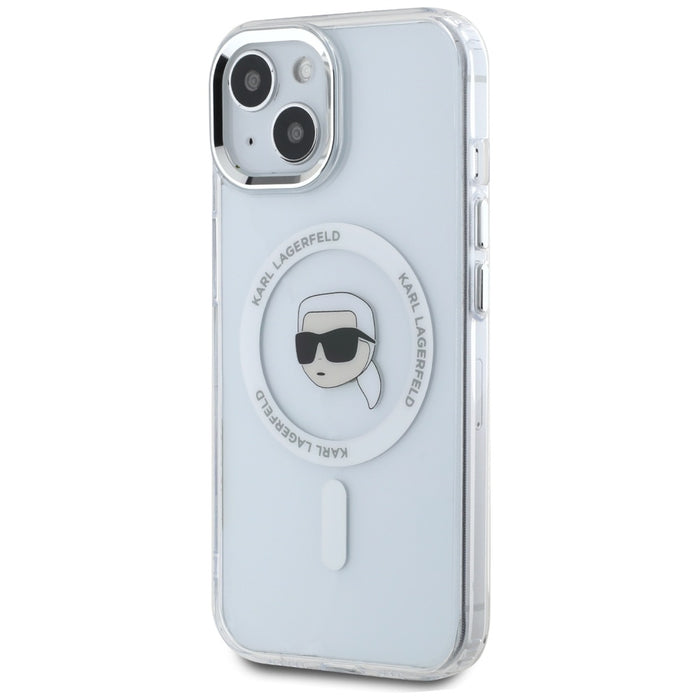 Karl Lagerfeld IML Metal Karl Head MagSafe Case for iPhone 15 Plus White