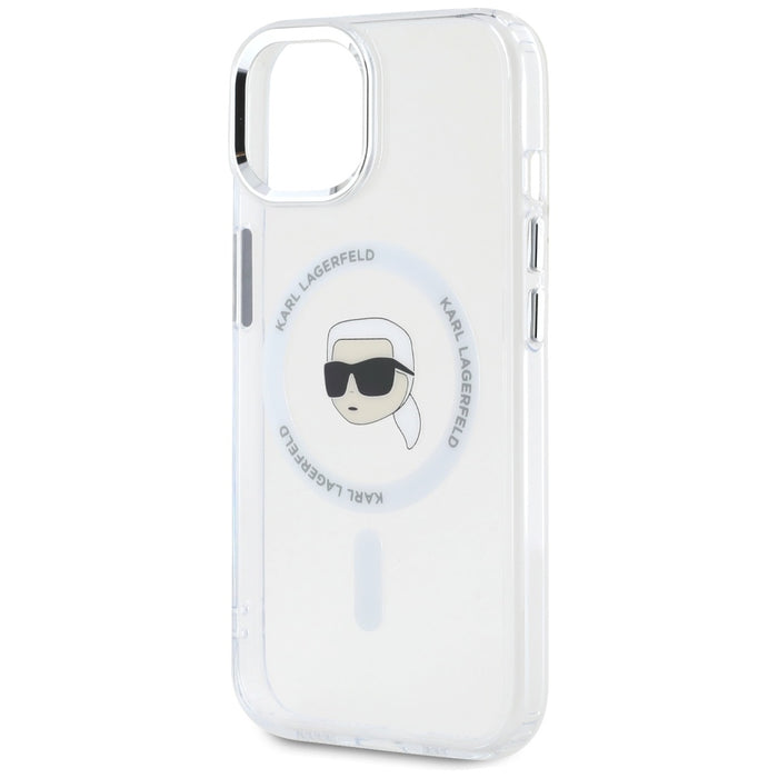 Karl Lagerfeld IML Metal Karl Head MagSafe Case for iPhone 15 Plus White