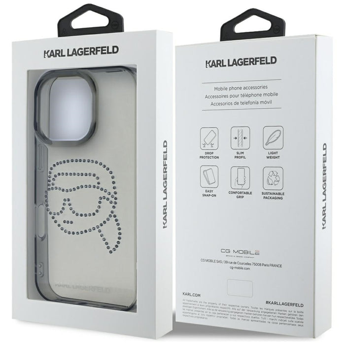 Karl Lagerfeld IML Rhinestones Karl Head Case for iPhone 16 Pro Black