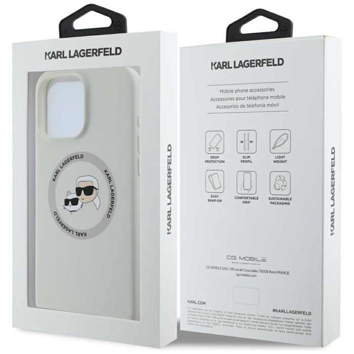 Karl Lagerfeld Silicone Double Heads And Circle MagSafe Case for iPhone 16 Pro Beige