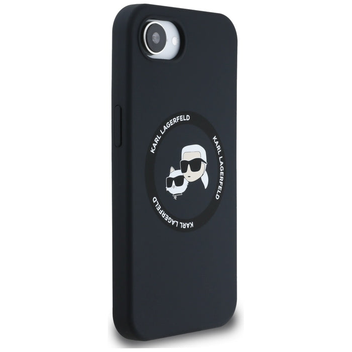 Karl Lagerfeld Liquid Silicone Karl & Choupette Heads Case with MagSafe for iPhone 16e - Black