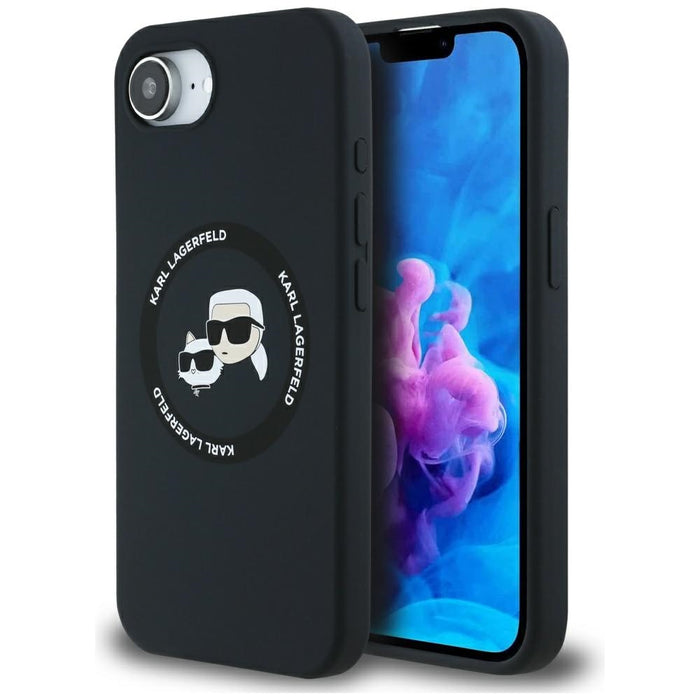 Karl Lagerfeld Liquid Silicone Karl & Choupette Heads Case with MagSafe for iPhone 16e - Black