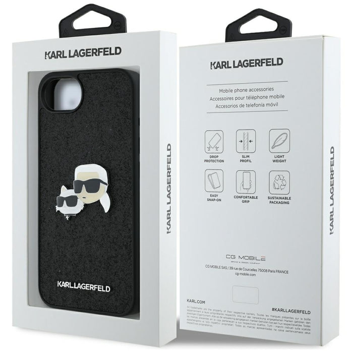 Karl Lagerfeld Fixed Glitter Karl&Choupette Heads Metal Pin iPhone 16e Case - Black