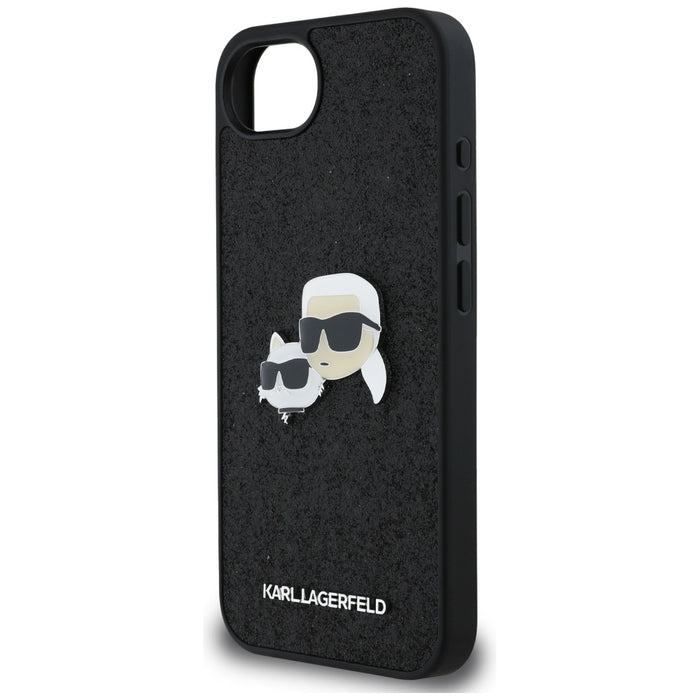 Karl Lagerfeld Fixed Glitter Karl&Choupette Heads Metal Pin iPhone 16e Case - Black
