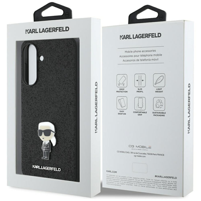 Karl Lagerfeld Fixed Glitter Ikonik Logo Metal Pin Case for Samsung Galaxy A36 - Black