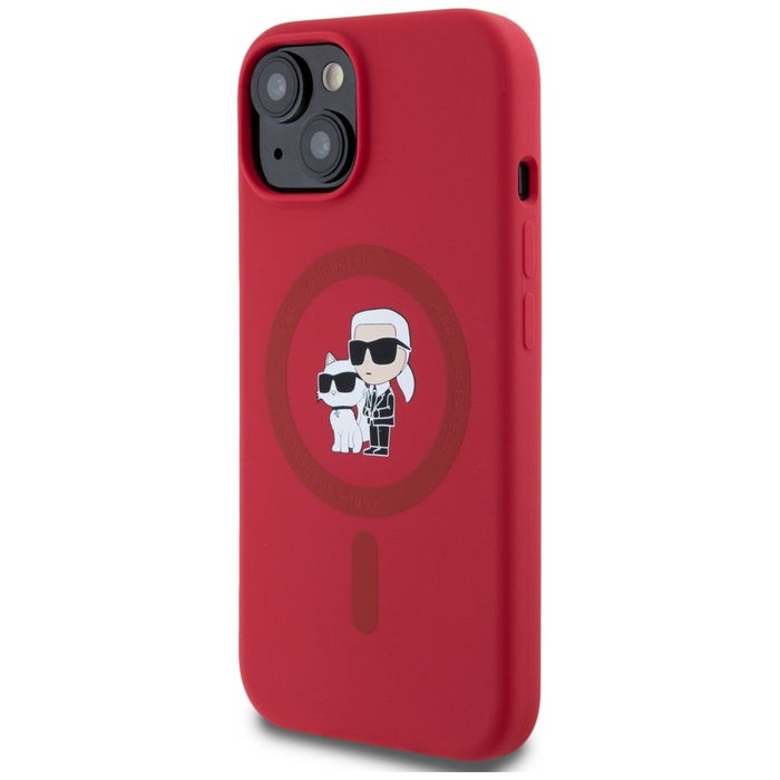 Karl Lagerfeld Silicone Karl&Choupette Heads Ring MagSafe iPhone 15 Case - Red