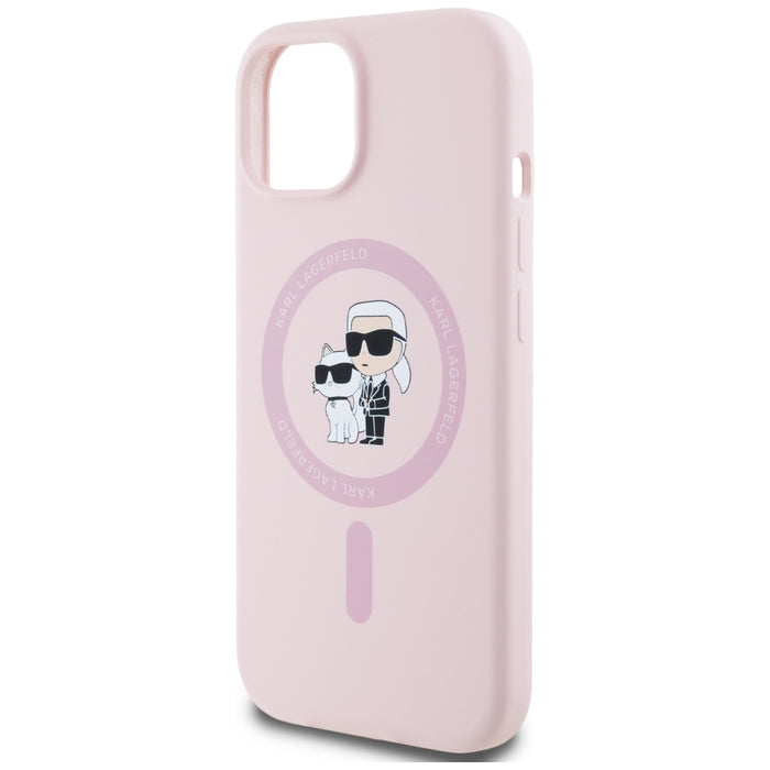 Karl Lagerfeld Silicone Karl&Choupette MagSafe iPhone 15 Plus Case - Pink