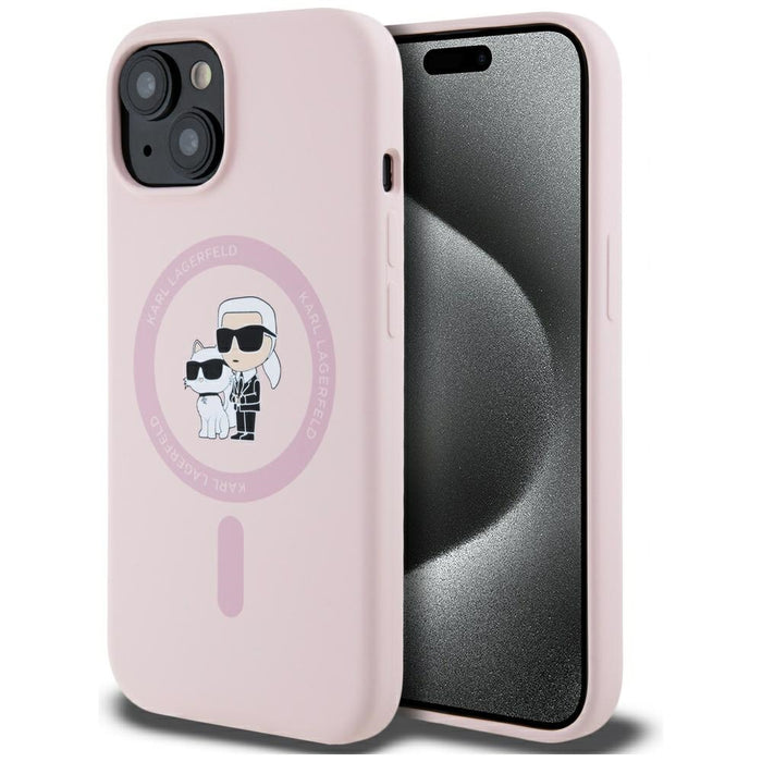 Karl Lagerfeld Silicone Karl&Choupette MagSafe iPhone 15 Plus Case - Pink