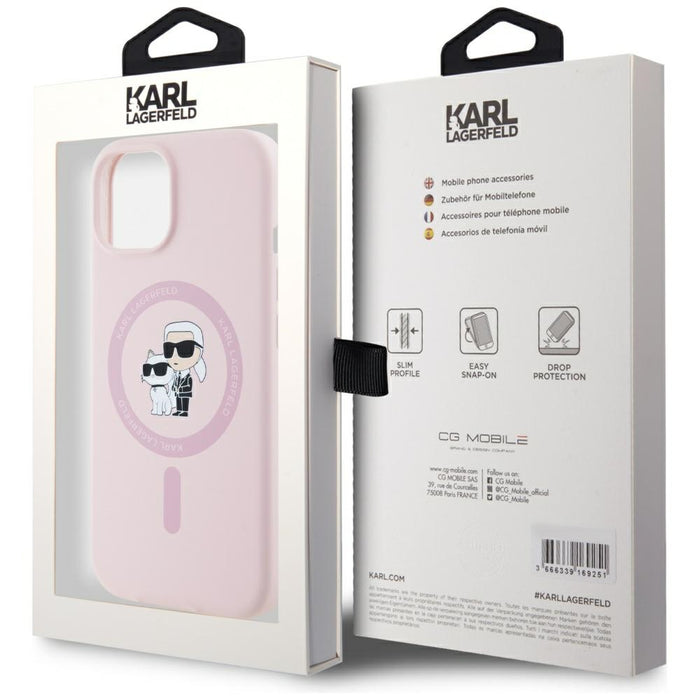 Karl Lagerfeld Silicone Karl&Choupette MagSafe iPhone 15 Plus Case - Pink
