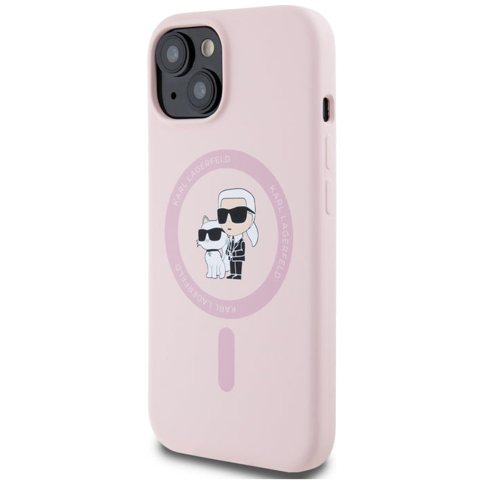 Karl Lagerfeld Silicone Karl&Choupette MagSafe iPhone 15 Plus Case - Pink