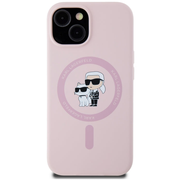 Karl Lagerfeld Silicone Karl&Choupette MagSafe iPhone 15 Case - Pink