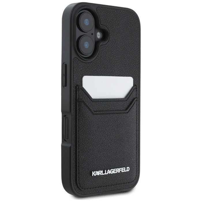 Karl Lagerfeld HC Grained PU Cardslot Metal Elong iPhone 16 Case - Black