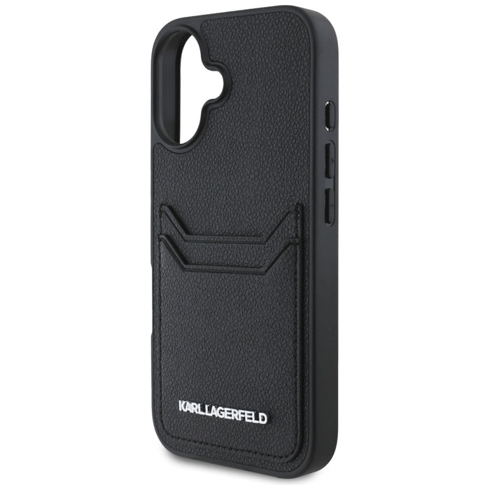 Karl Lagerfeld HC Grained PU Cardslot Metal Elong iPhone 16 Case - Black