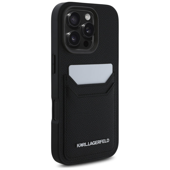 Karl Lagerfeld HC Grained PU Cardslot Metal Elong iPhone 16 Pro Case - Black
