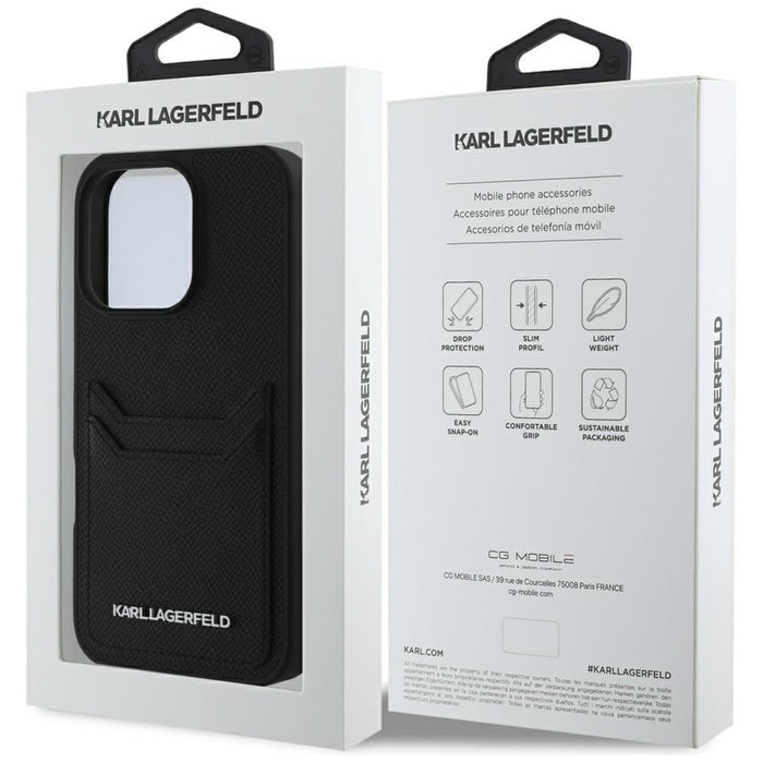 Karl Lagerfeld HC Grained PU Cardslot Metal Elong iPhone 16 Pro Case - Black