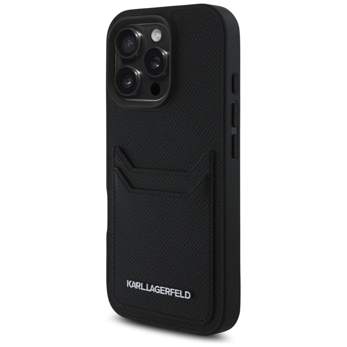 Karl Lagerfeld HC Grained PU Cardslot Metal Elong Case for iPhone 16 Pro Max - Black