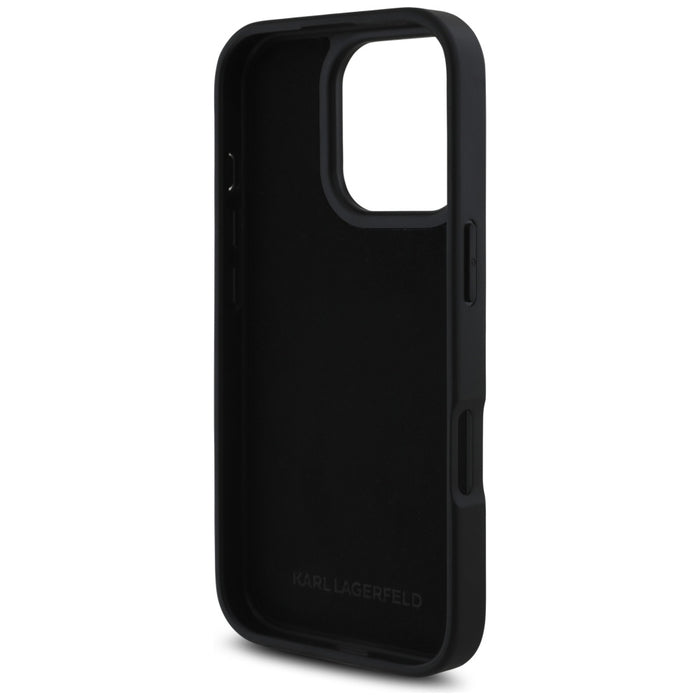 Karl Lagerfeld HC Grained PU Cardslot Metal Elong Case for iPhone 16 Pro Max - Black