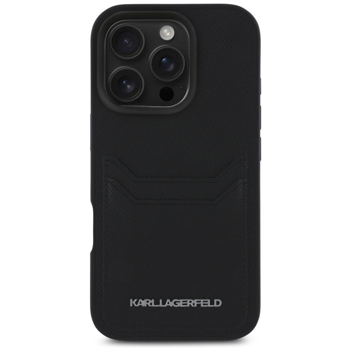 Karl Lagerfeld HC Grained PU Cardslot Metal Elong Case for iPhone 16 Pro Max - Black