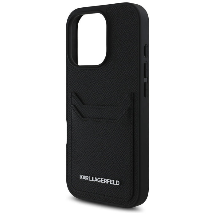 Karl Lagerfeld HC Grained PU Cardslot Metal Elong Case for iPhone 16 Pro Max - Black