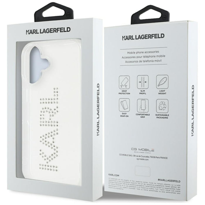 Karl Lagerfeld IML Rhinestones Logo iPhone 16 Case - Transparent