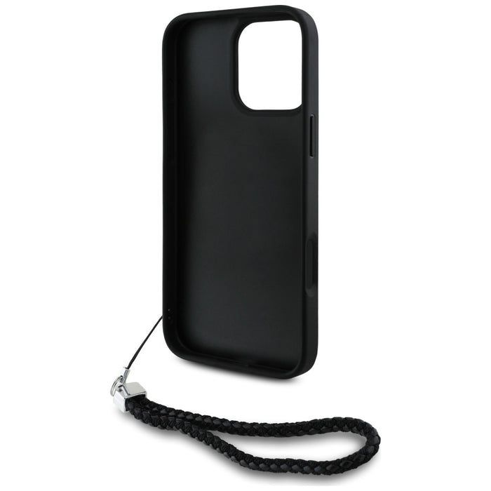 Karl Lagerfeld Quilted Initial Logo &amp; Chain Strap iPhone 16 Pro Case - Black
