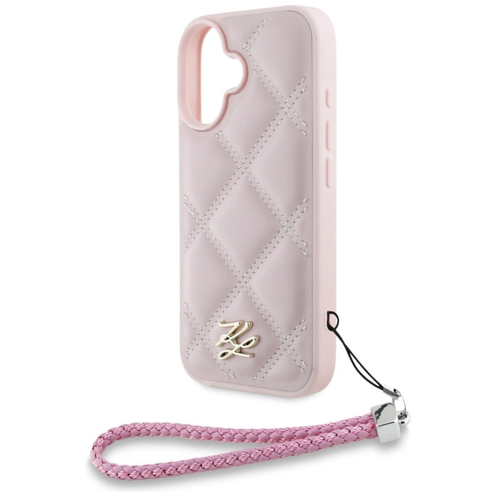 Karl Lagerfeld Quilted Initial Logo &amp; Chain Strap iPhone 16 Case - Pink