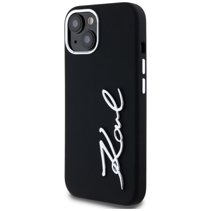 Karl Lagerfeld Silicone Metal Script Logo iPhone 15 Case - Black