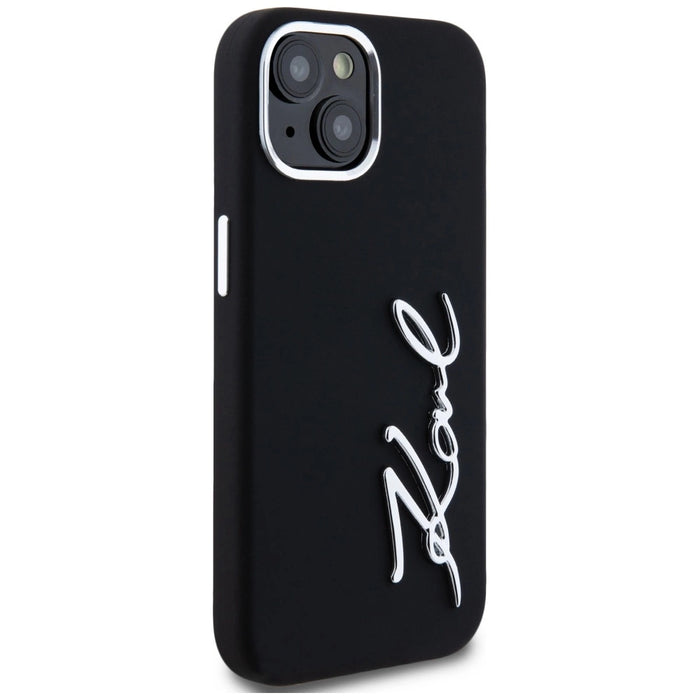 Karl Lagerfeld Silicone Metal Script Logo iPhone 15 Case - Black
