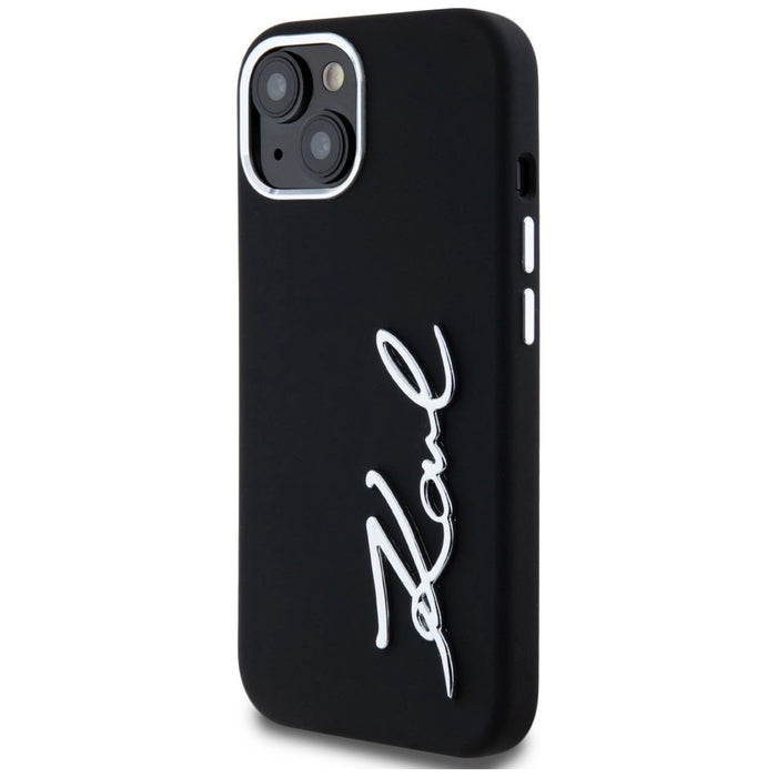 Karl Lagerfeld Silicone Metal Script Logo iPhone 15 Case - Black