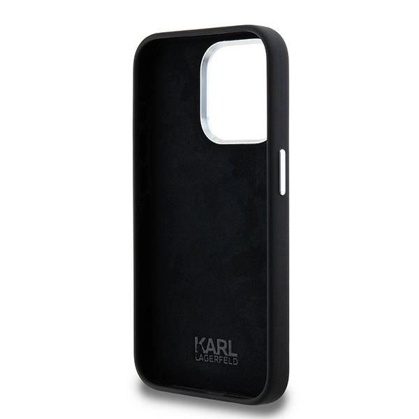 Karl Lagerfeld Silicone Metal Script Logo iPhone 15 Pro Max Case - Black