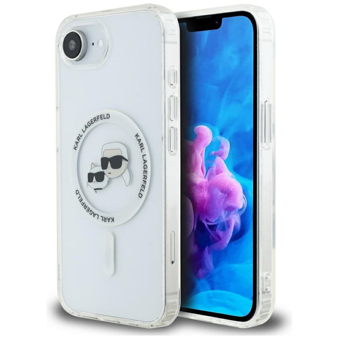Karl Lagerfeld IML Metal Karl &amp; Choupette Heads MagSafe iPhone 16e Case - White