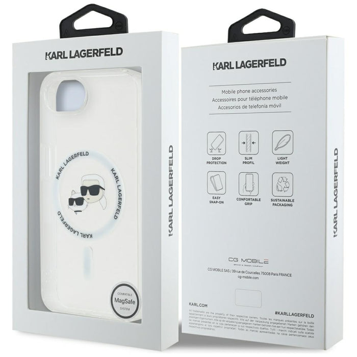Karl Lagerfeld IML Metal Karl &amp; Choupette Heads MagSafe iPhone 16e Case - White