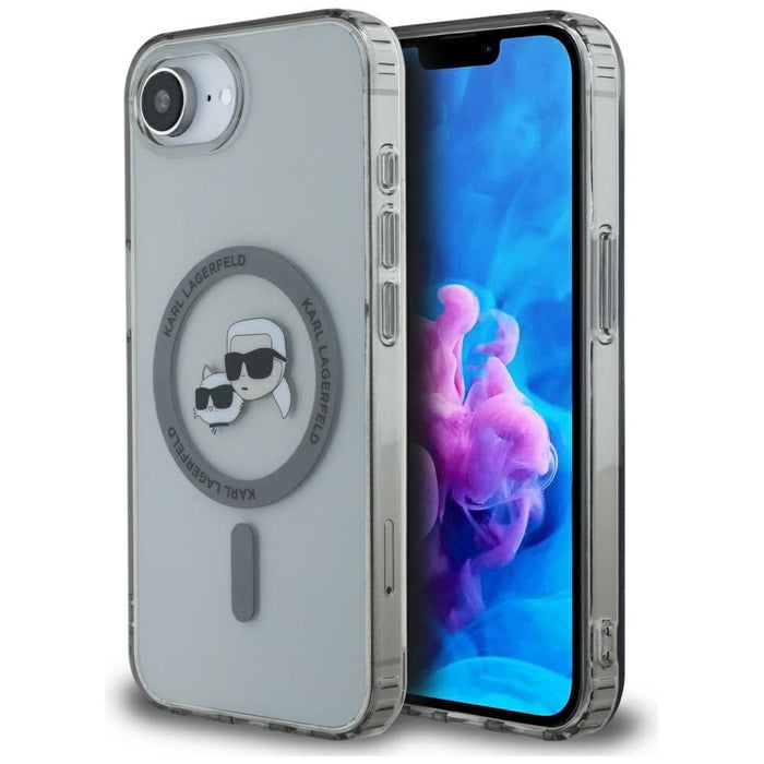 Karl Lagerfeld IML Metal Karl &amp; Choupette Heads MagSafe iPhone 16e Case - Black
