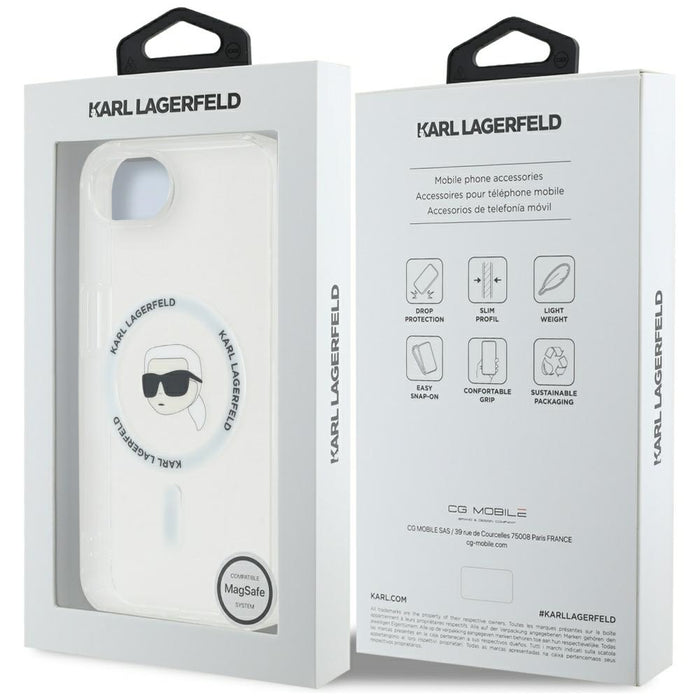 Karl Lagerfeld IML Metal Karl Head MagSafe Case for iPhone 16e White
