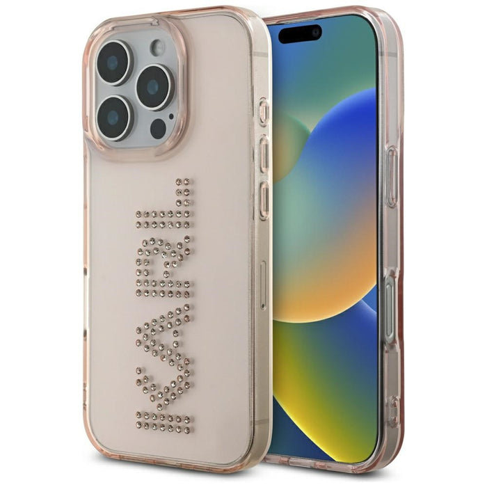 Karl Lagerfeld IML Rhinestones Logo iPhone 16 Pro Max Case - Pink