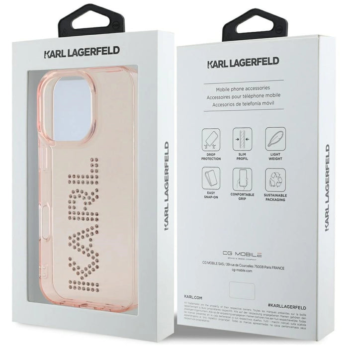 Karl Lagerfeld IML Rhinestones Logo iPhone 16 Pro Case - Pink