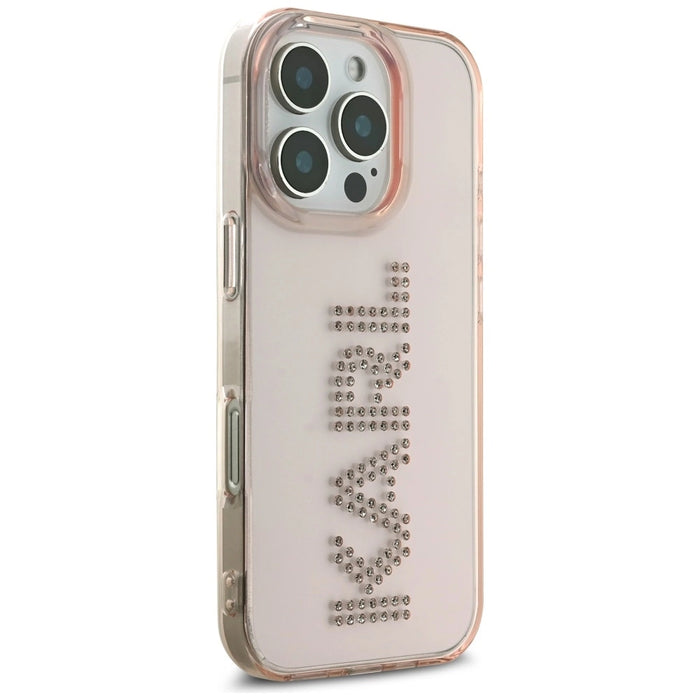 Karl Lagerfeld IML Rhinestones Logo iPhone 16 Pro Case - Pink