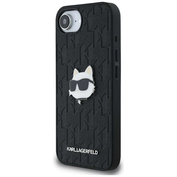 Karl Lagerfeld Monogram Choupette Head Pin iPhone 16e Case - Black