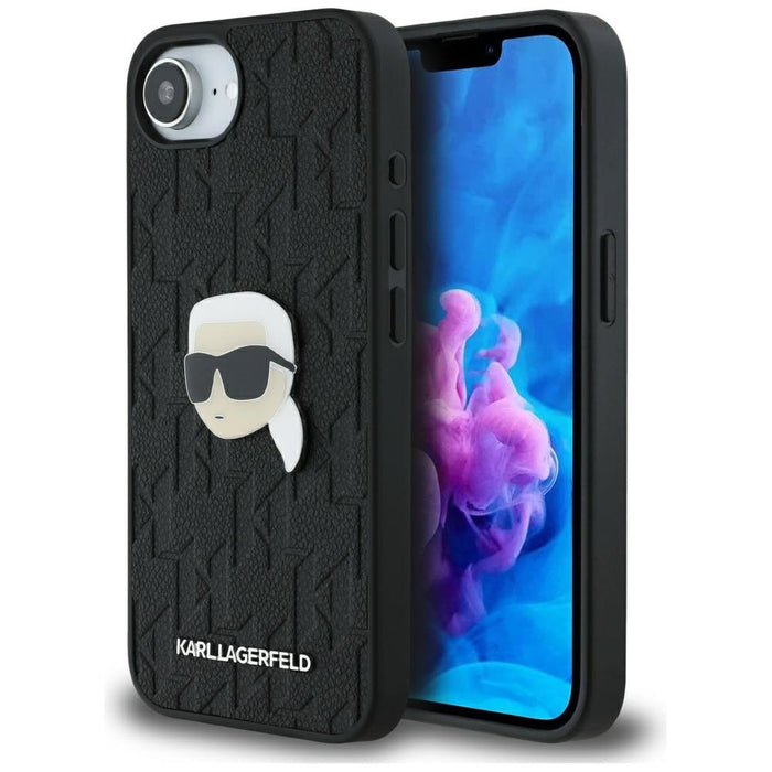 Karl Lagerfeld Monogram Karl Head Pin iPhone 16e Case - Black