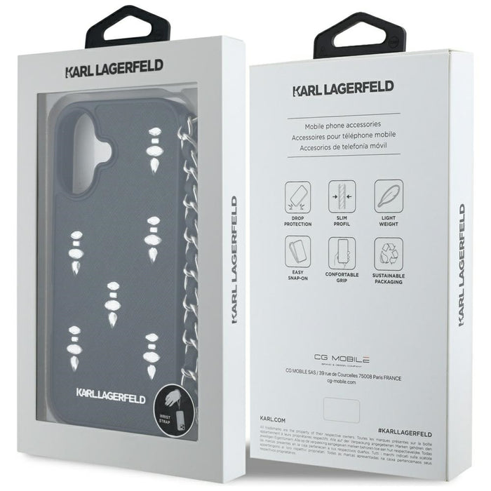 Karl Lagerfeld Saffiano Crystals w/Chain iPhone 16 Case - Black