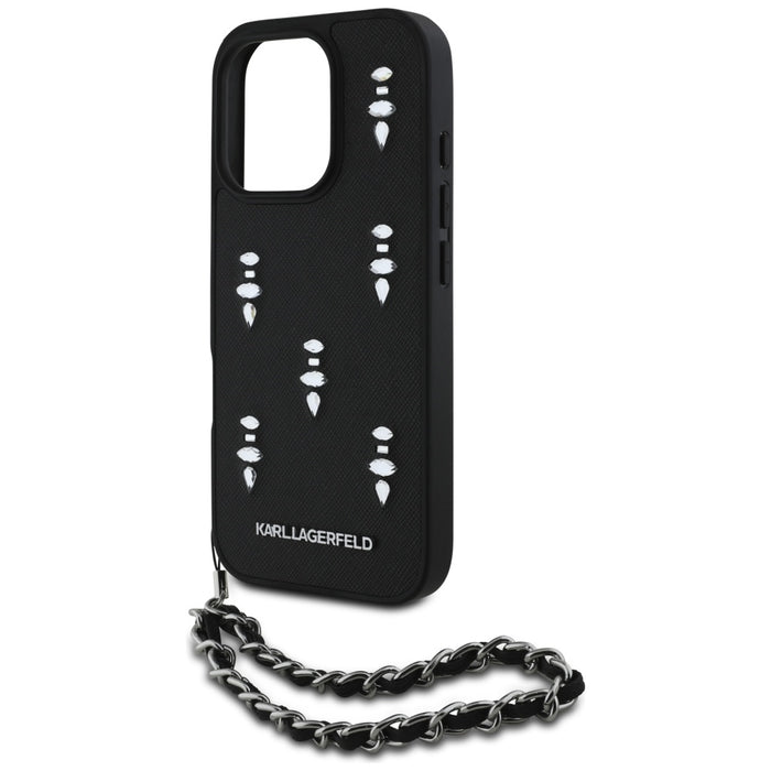 Karl Lagerfeld Saffiano Crystals w/Chain iPhone 16 Pro Case - Black